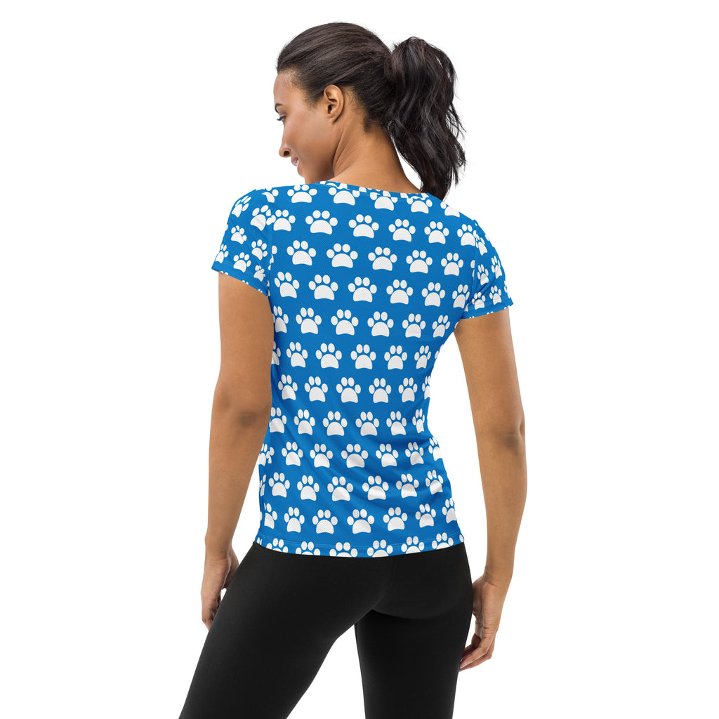 Women’s Royal Blue Paw Print Athletic T-Shirt - Lightweight Moisture Wicking Workout Top With UPF 50+