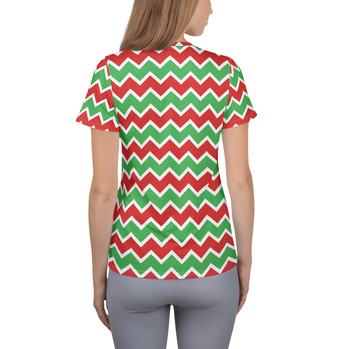 Women’s Christmas Chevron Athletic T-Shirt - Lightweight Moisture Wicking Workout Top with UPF 50+
