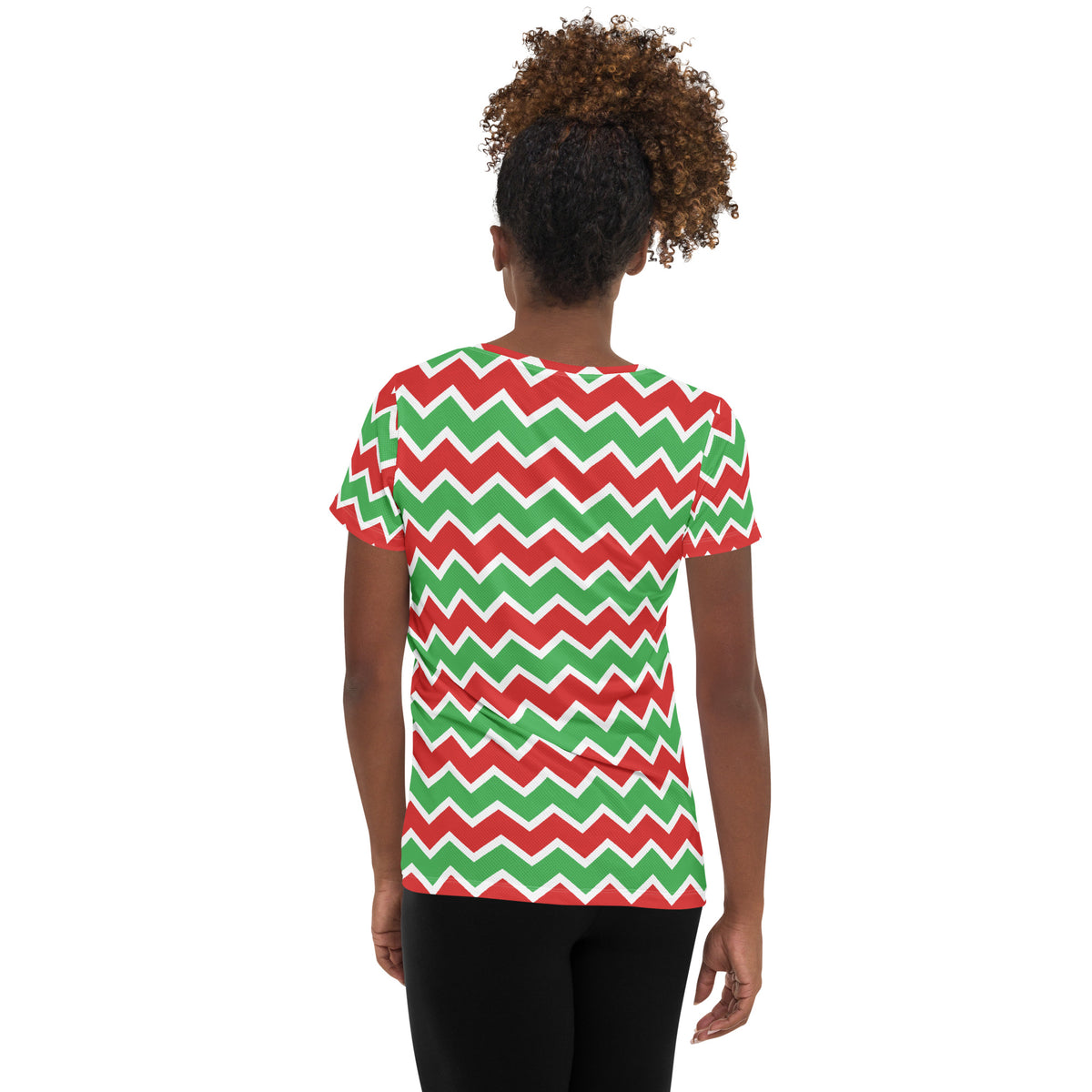Women’s Christmas Chevron Athletic T-Shirt - Lightweight Moisture Wicking Workout Top with UPF 50+