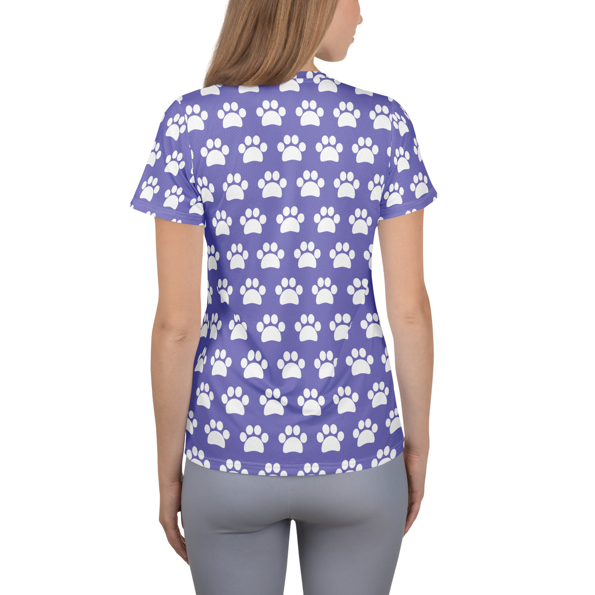 Women’s Lavender Purple Paw Print Athletic T-Shirt - Lightweight Moisture Wicking Workout Top With UPF 50+
