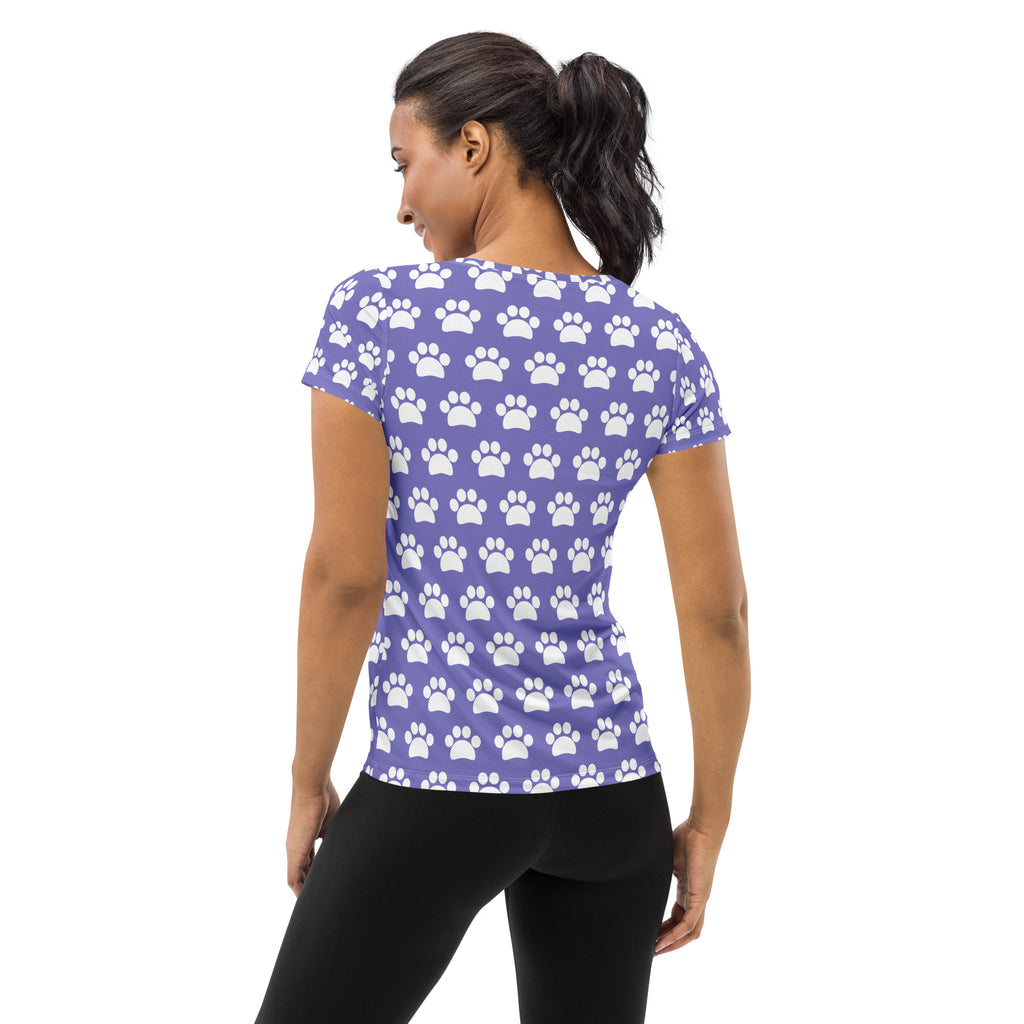 Women’s Lavender Purple Paw Print Athletic T-Shirt - Lightweight Moisture Wicking Workout Top With UPF 50+