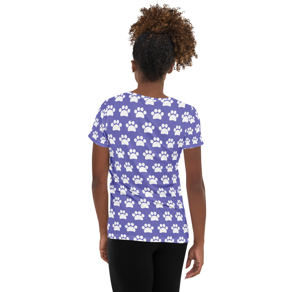 Women’s Lavender Purple Paw Print Athletic T-Shirt - Lightweight Moisture Wicking Workout Top With UPF 50+