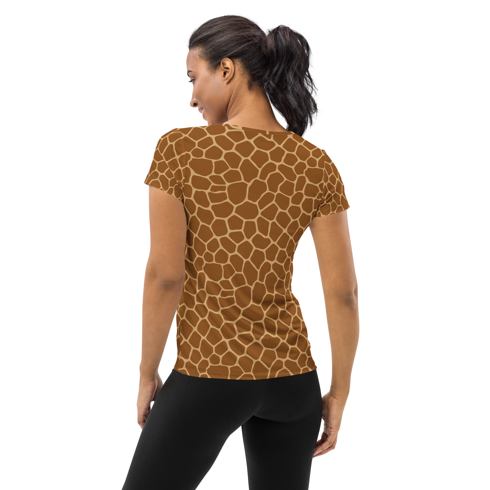 Women’s Giraffe Print Athletic T-Shirt - Lightweight Moisture Wicking Workout Top With UPF 50+