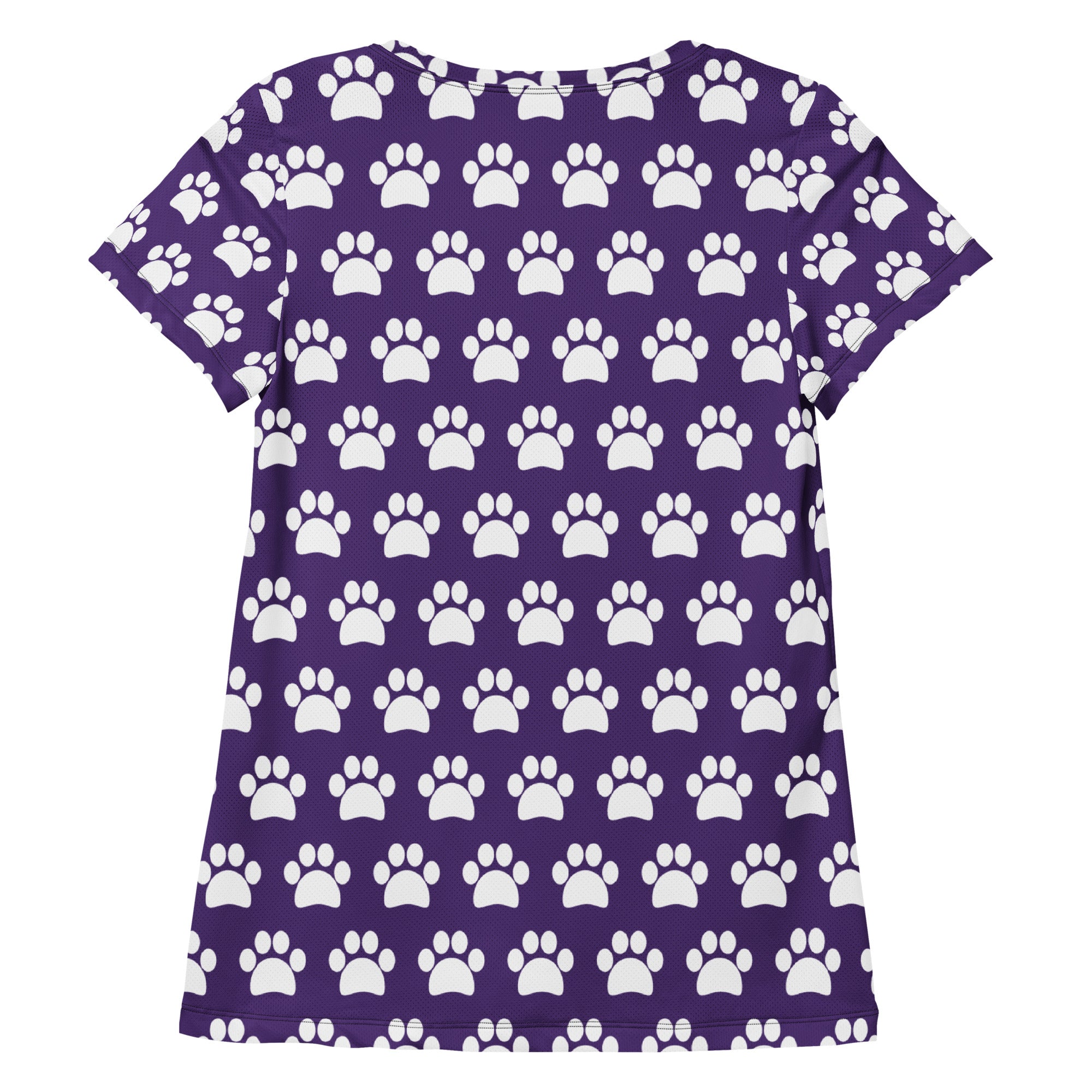 Women’s Dark Purple Paw Print Athletic T-Shirt - Lightweight Moisture Wicking Workout Top With UPF 50+