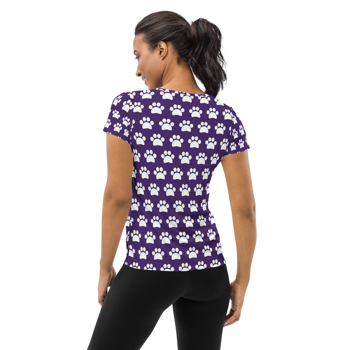 Women’s Dark Purple Paw Print Athletic T-Shirt - Lightweight Moisture Wicking Workout Top With UPF 50+