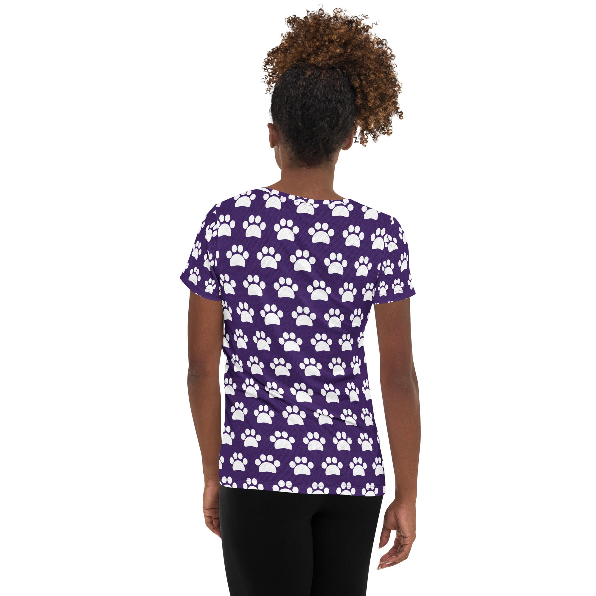 Women’s Dark Purple Paw Print Athletic T-Shirt - Lightweight Moisture Wicking Workout Top With UPF 50+