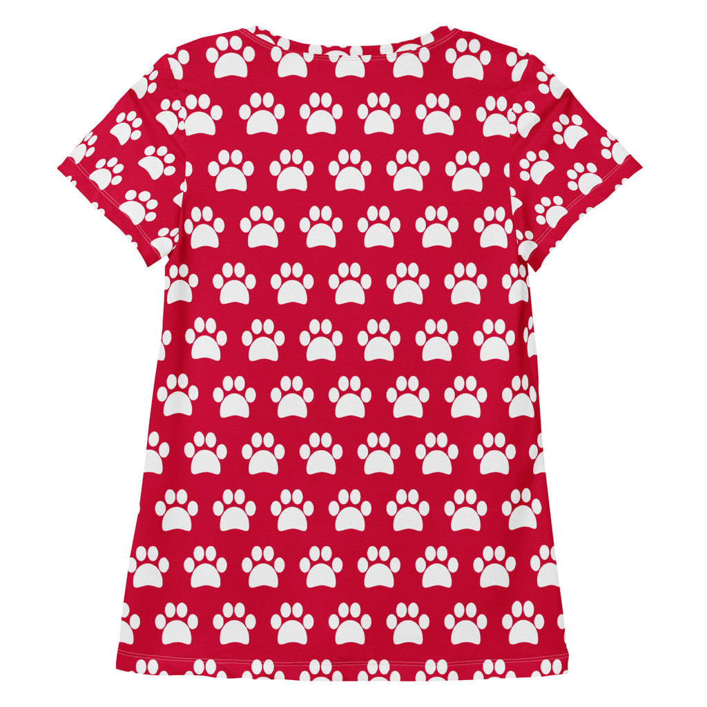 Women’s Rose Red Paw Print Athletic T-Shirt - Lightweight Moisture Wicking Workout Top With UPF 50+