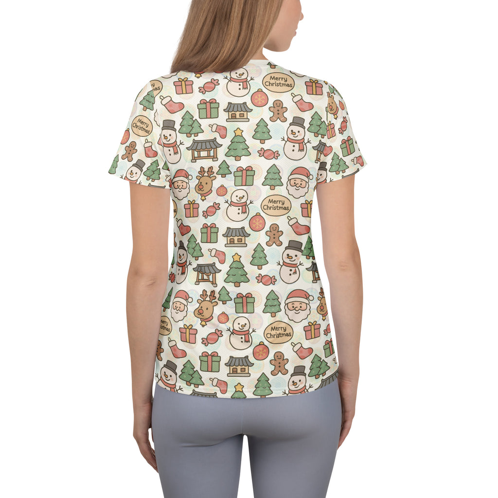 Women’s Pastel Christmas Athletic T-Shirt - Lightweight Moisture Wicking Workout Top With UPF 50+