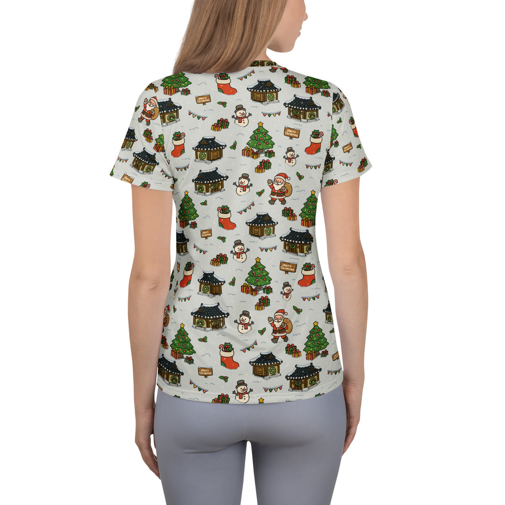 Women’s Christmas Village Athletic T-Shirt - Lightweight Moisture Wicking Workout Top With UPF 50+