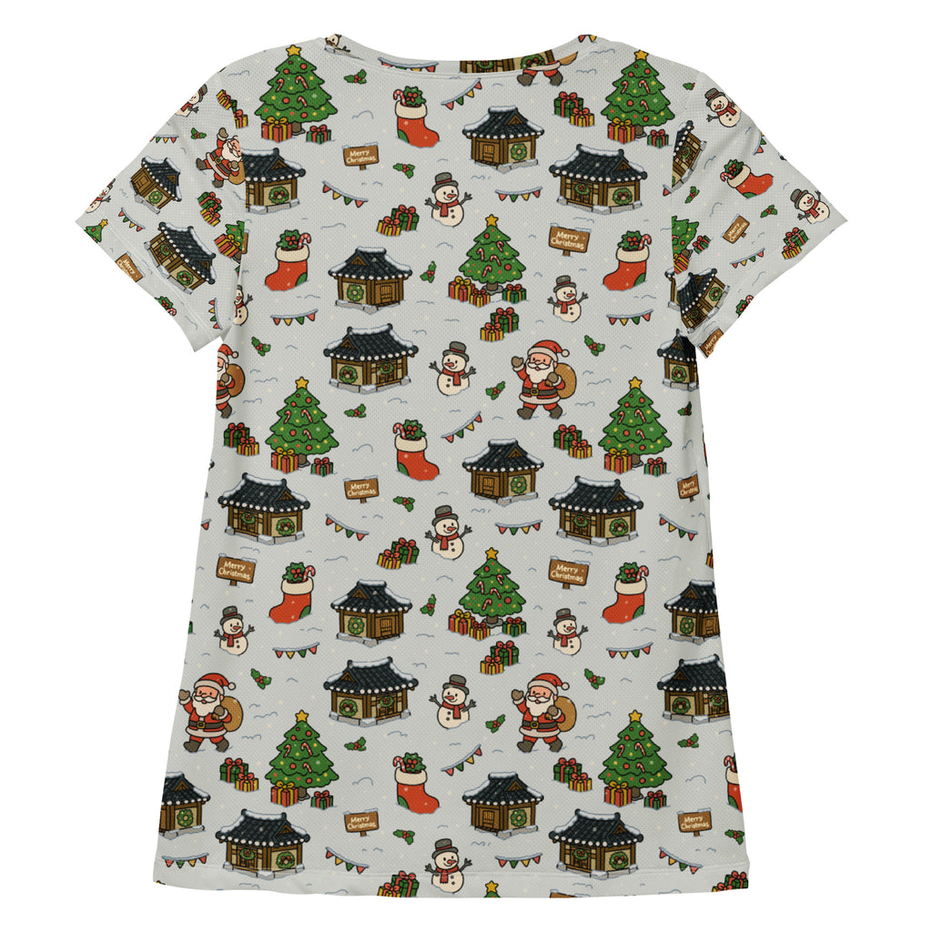 Women’s Christmas Village Athletic T-Shirt - Lightweight Moisture Wicking Workout Top With UPF 50+