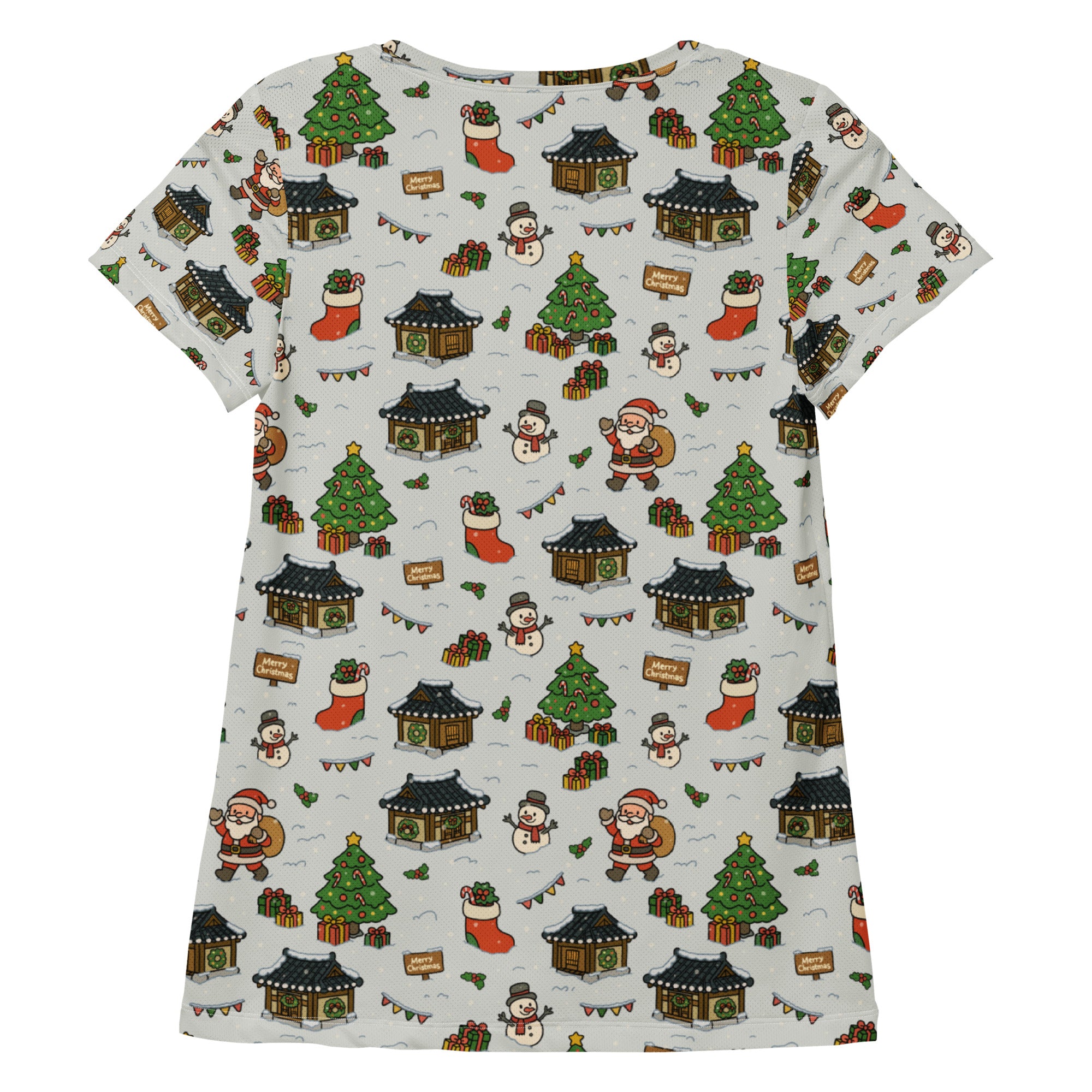 Women’s Christmas Village Athletic T-Shirt - Lightweight Moisture Wicking Workout Top With UPF 50+