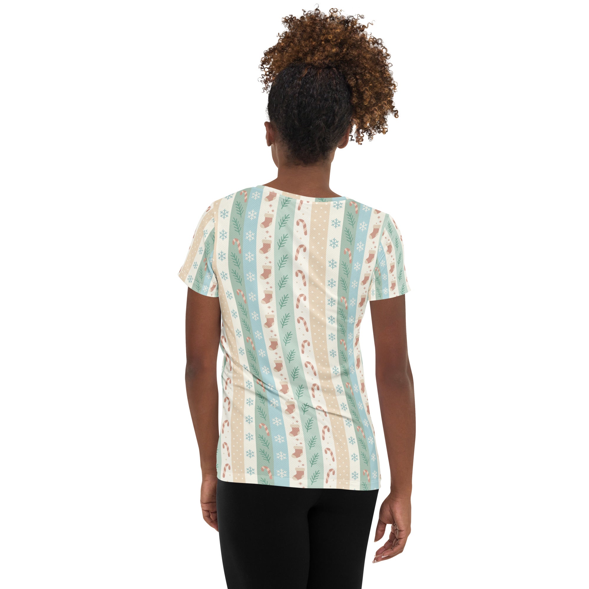 Women’s Striped Pastel Christmas Athletic T-Shirt - Lightweight Moisture Wicking Workout Top With UPF 50+