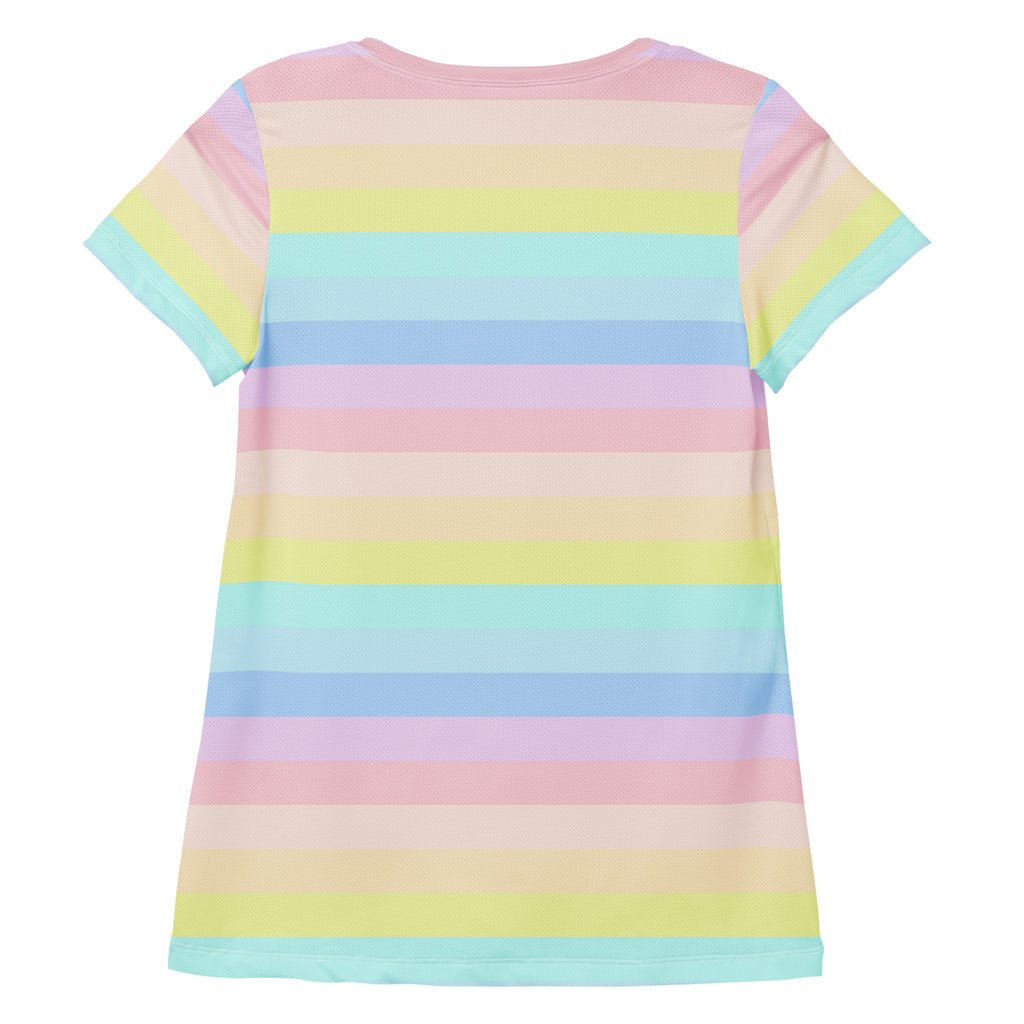Women’s Pastel Rainbow Stripe Athletic T-Shirt - Lightweight Moisture Wicking Workout Top With UPF 50+