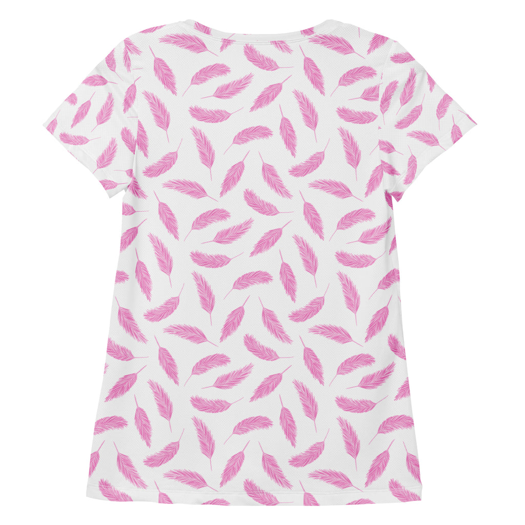 Women’s Pink Feather Athletic T-Shirt - Lightweight Moisture Wicking Workout Top With UPF 50+