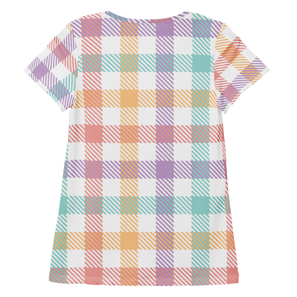 Women’s Pastel Plaid Athletic T-Shirt - Lightweight Moisture Wicking Workout Top With UPF 50+