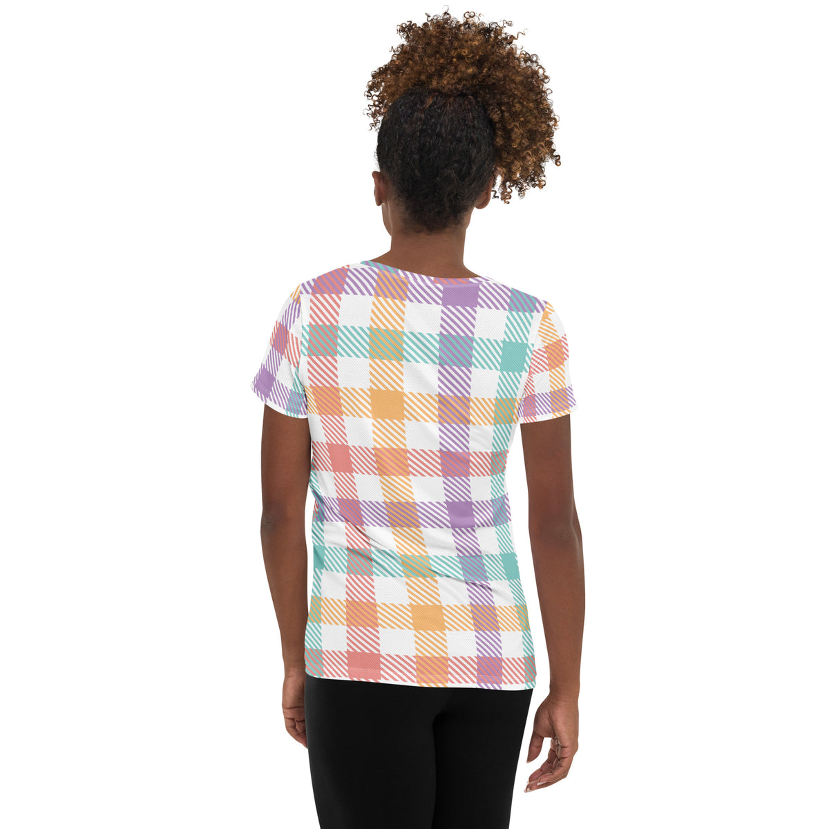 Women’s Pastel Plaid Athletic T-Shirt - Lightweight Moisture Wicking Workout Top With UPF 50+
