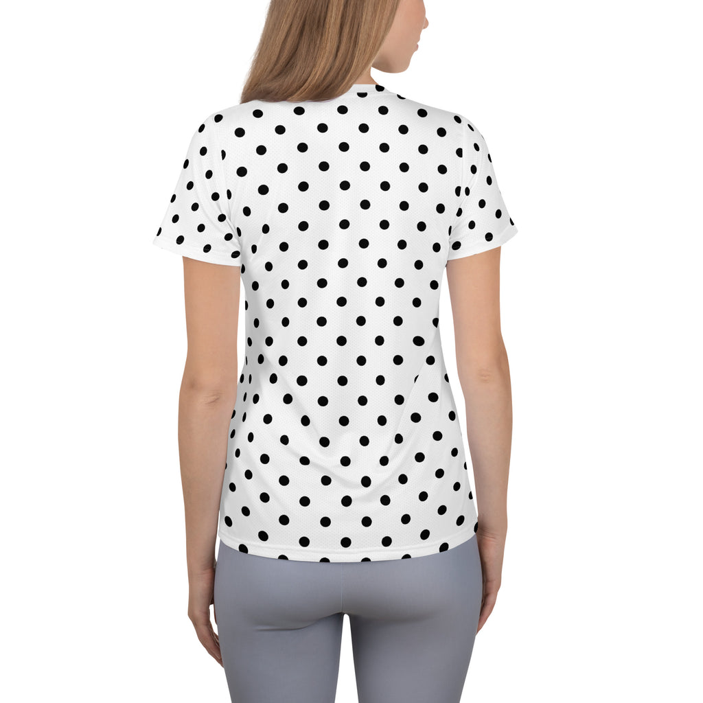 Women’s White Polka Dot Athletic T-Shirt - Lightweight Moisture Wicking Workout Top With UPF 50+