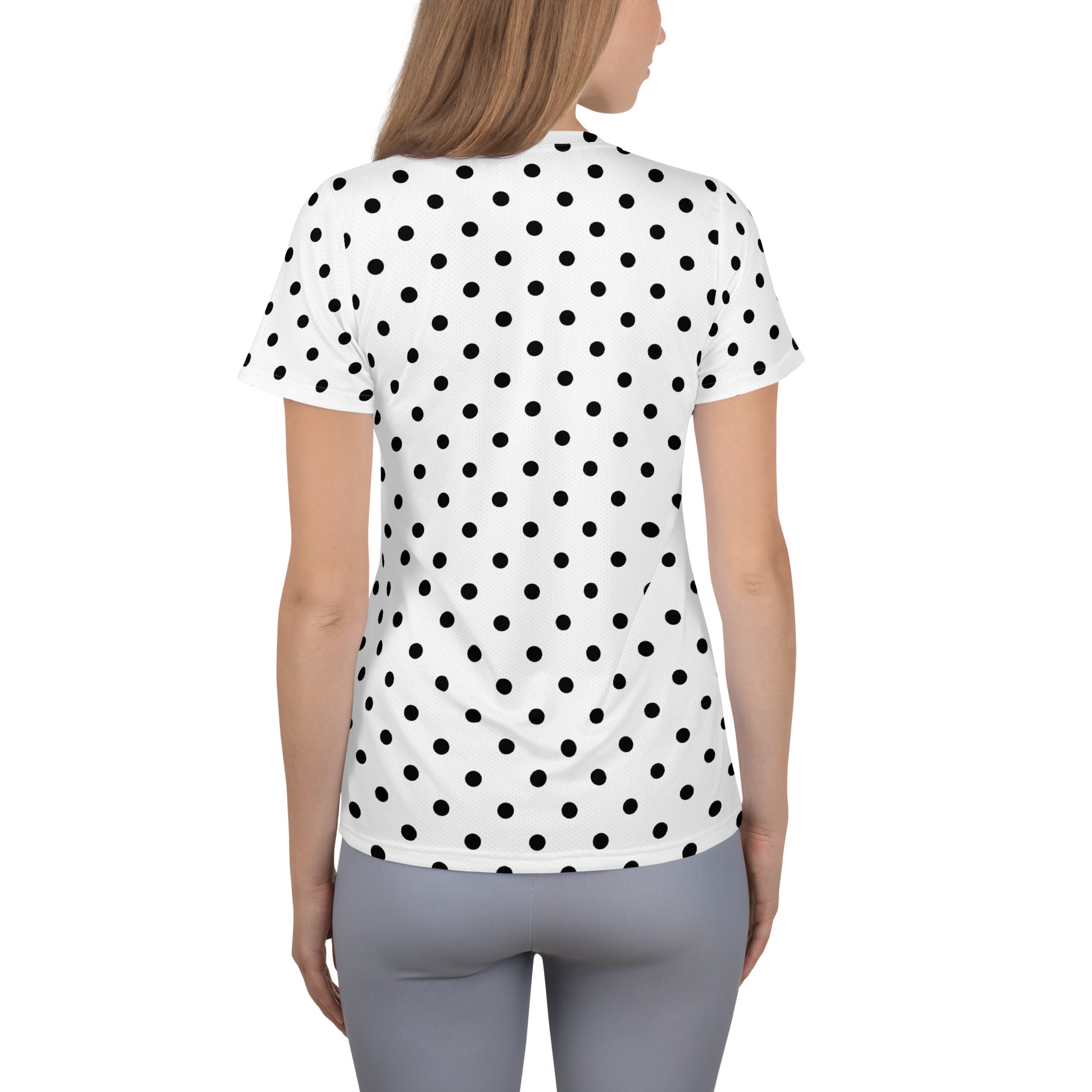 Women’s White Polka Dot Athletic T-Shirt - Lightweight Moisture Wicking Workout Top With UPF 50+