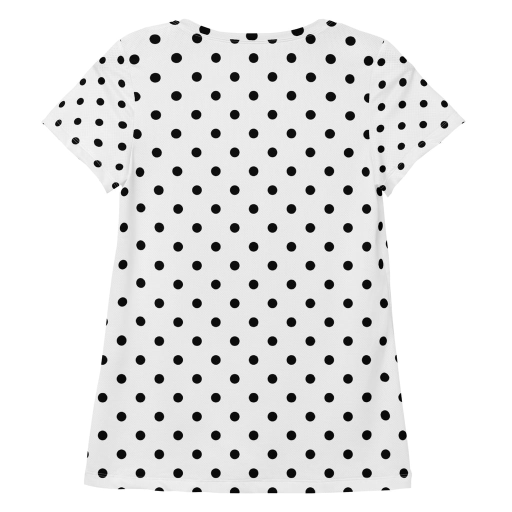 Women’s White Polka Dot Athletic T-Shirt - Lightweight Moisture Wicking Workout Top With UPF 50+