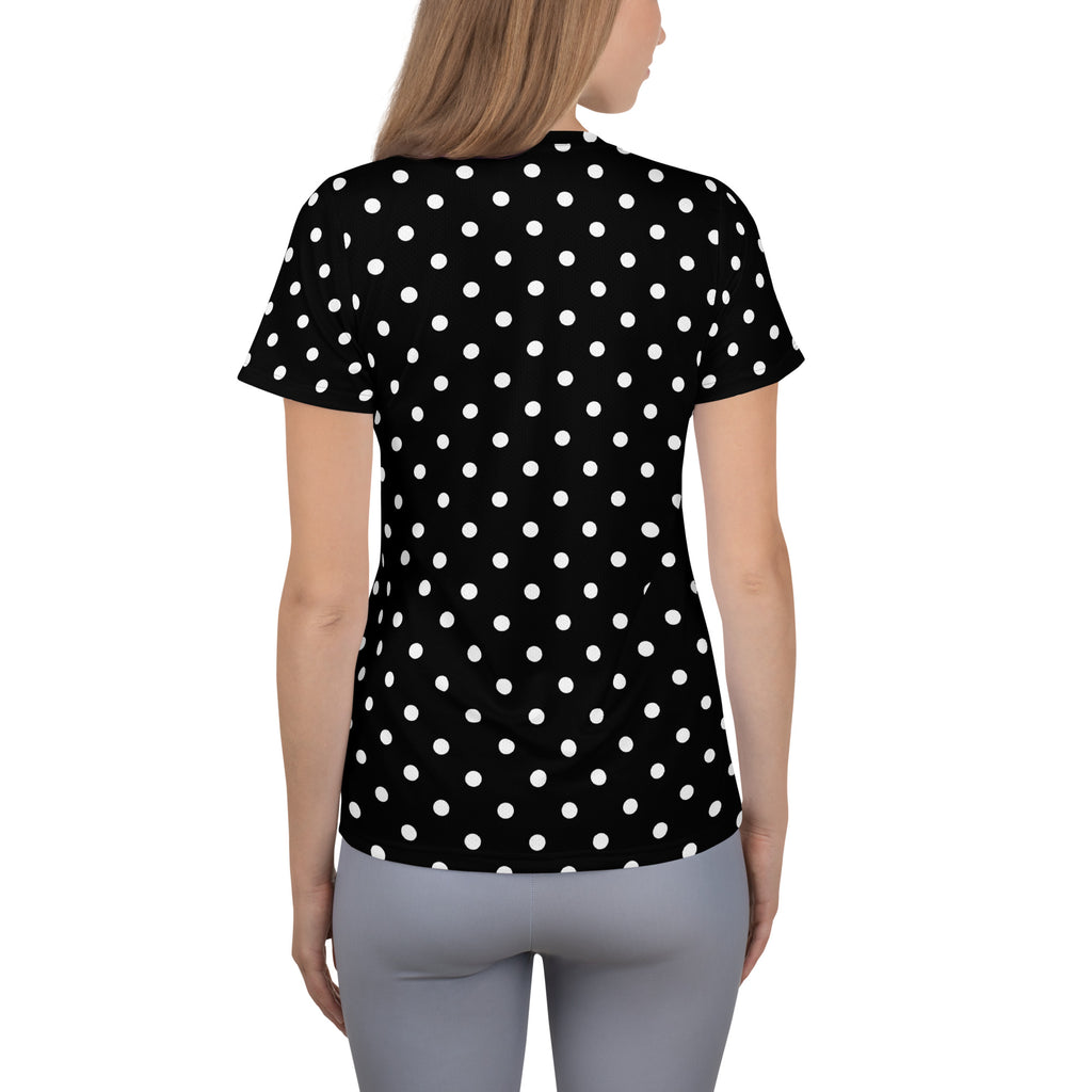 Women’s Black Polka Dot Athletic T-Shirt - Lightweight Moisture Wicking Workout Top With UPF 50+