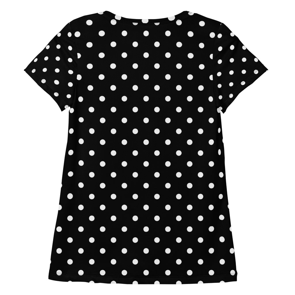 Women’s Black Polka Dot Athletic T-Shirt - Lightweight Moisture Wicking Workout Top With UPF 50+