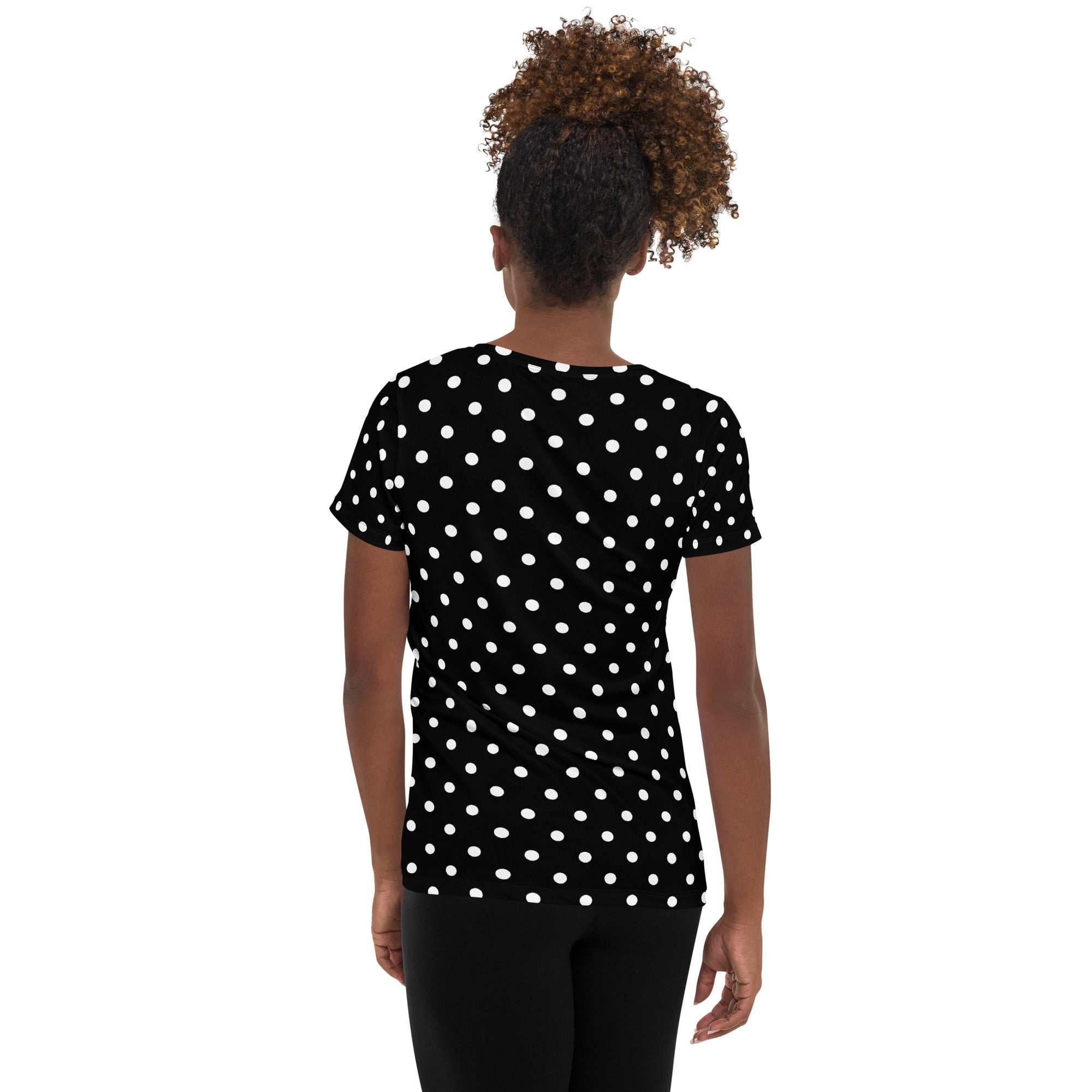 Women’s Black Polka Dot Athletic T-Shirt - Lightweight Moisture Wicking Workout Top With UPF 50+
