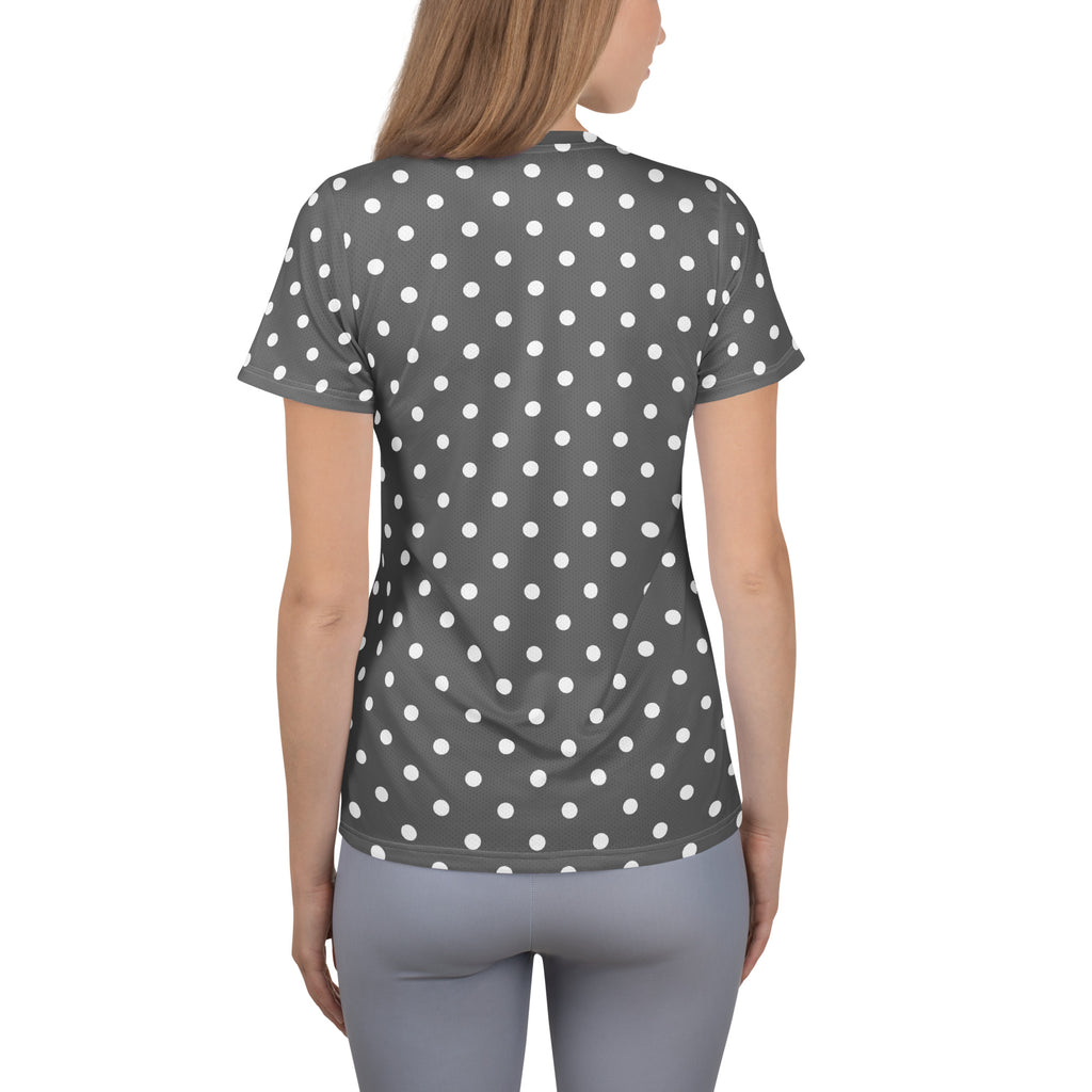 Women’s Gray Polka Dot Athletic T-Shirt - Lightweight Moisture Wicking Workout Top With UPF 50+