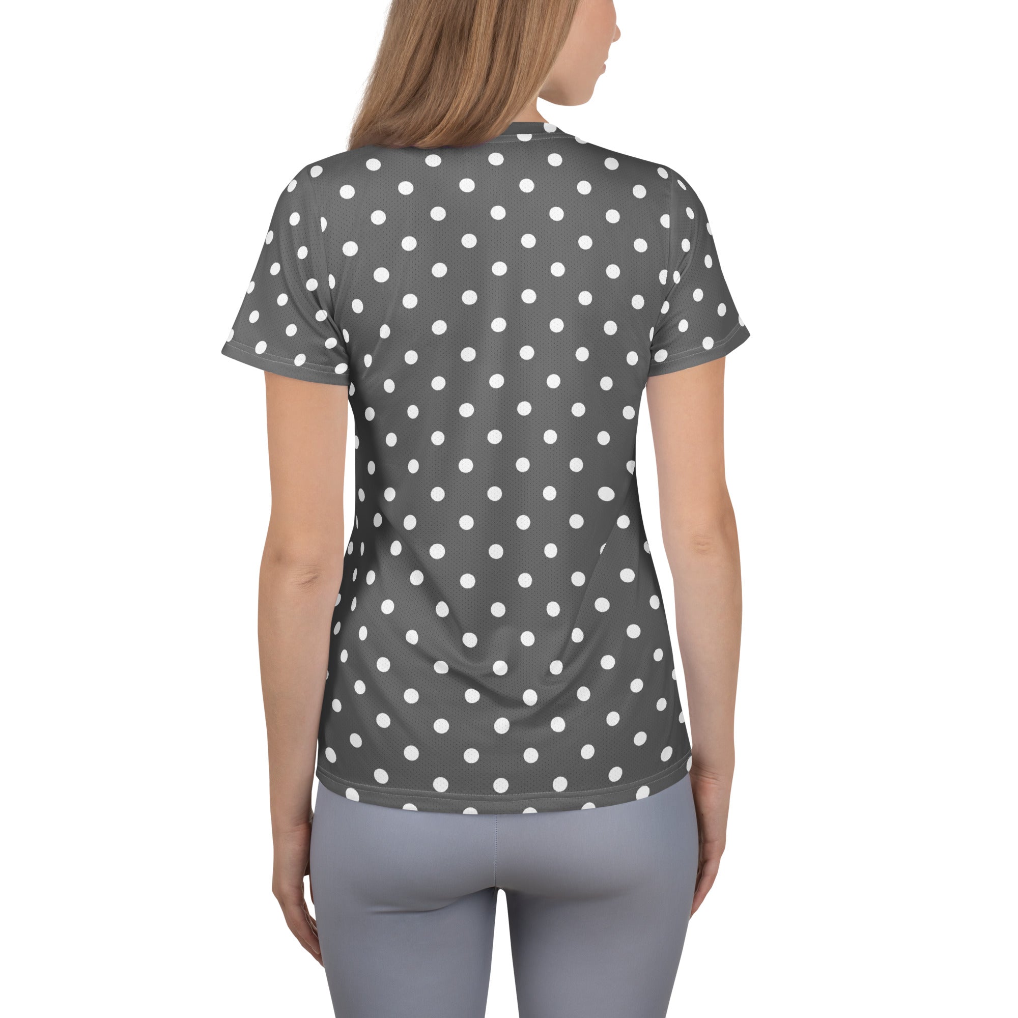 Women’s Gray Polka Dot Athletic T-Shirt - Lightweight Moisture Wicking Workout Top With UPF 50+