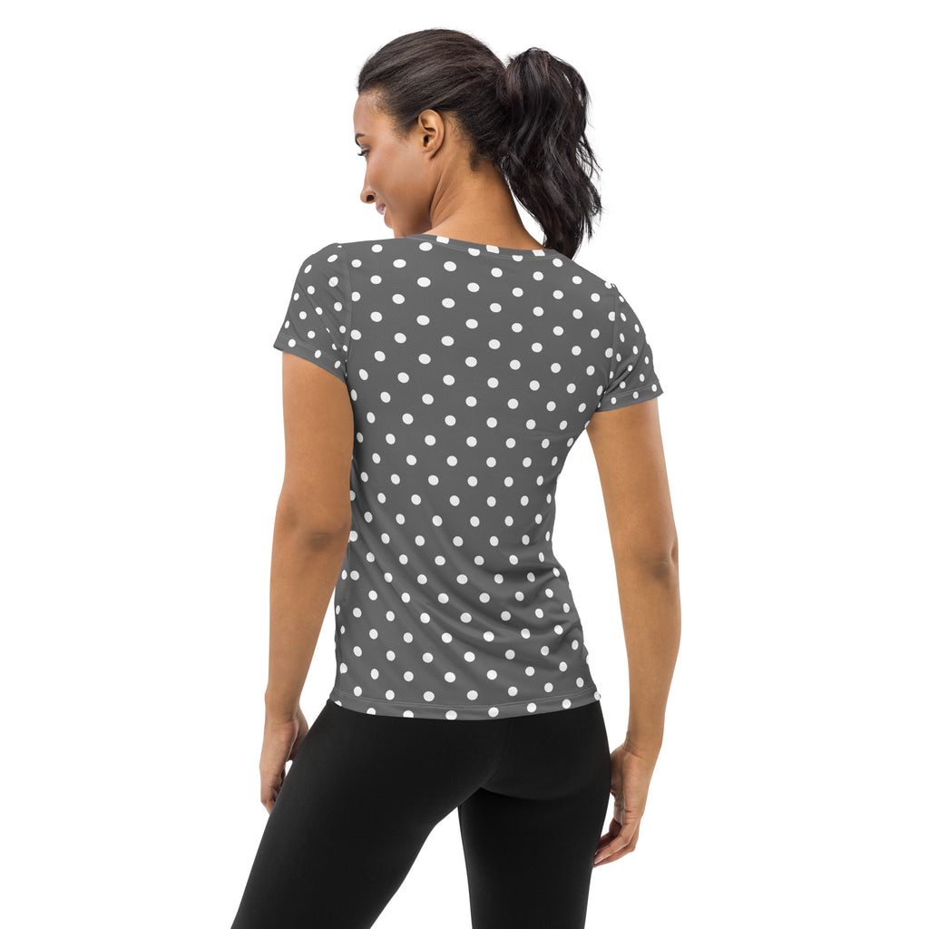 Women’s Gray Polka Dot Athletic T-Shirt - Lightweight Moisture Wicking Workout Top With UPF 50+
