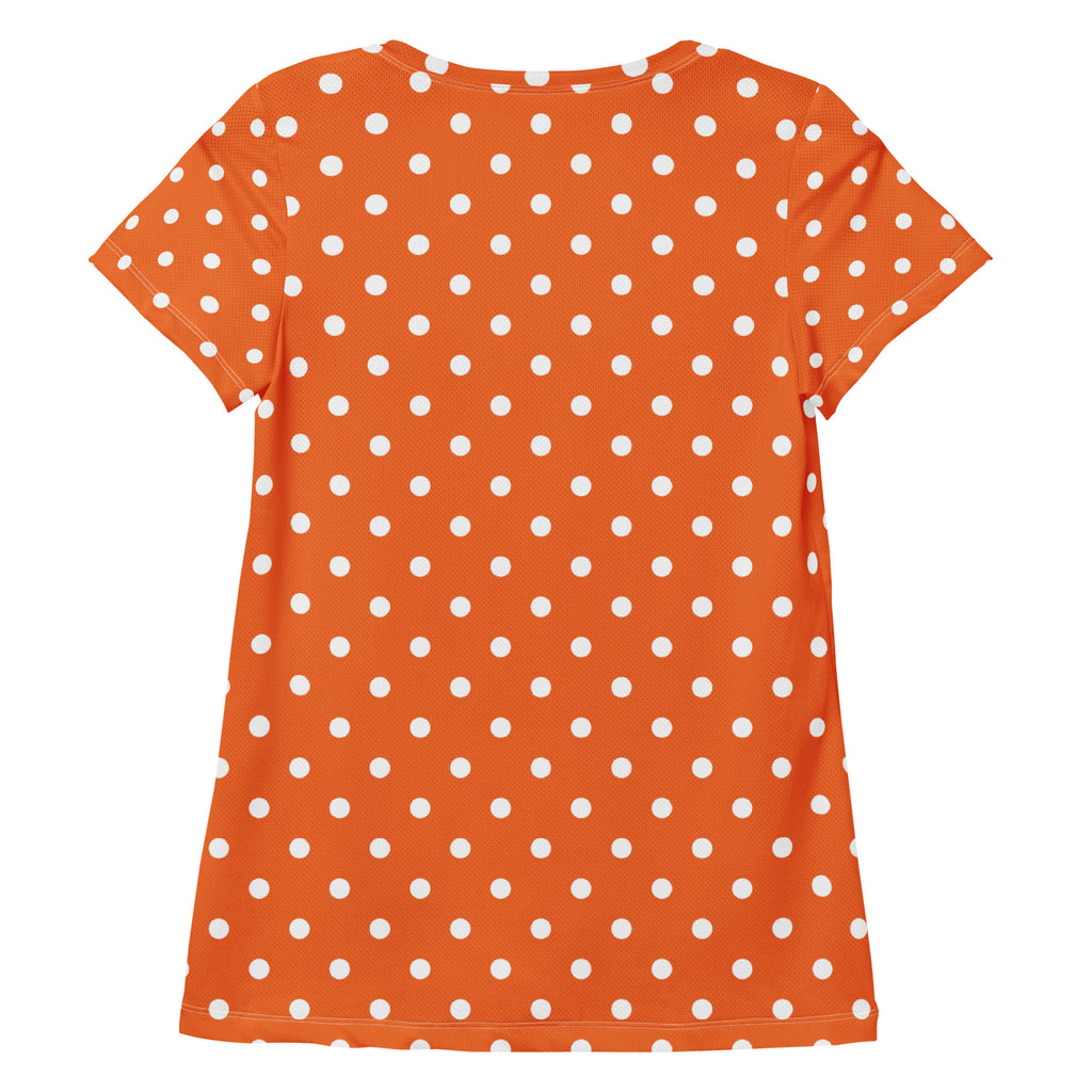 Women’s Orange Polka Dot Athletic T-Shirt - Lightweight Moisture Wicking Workout Top With UPF 50+