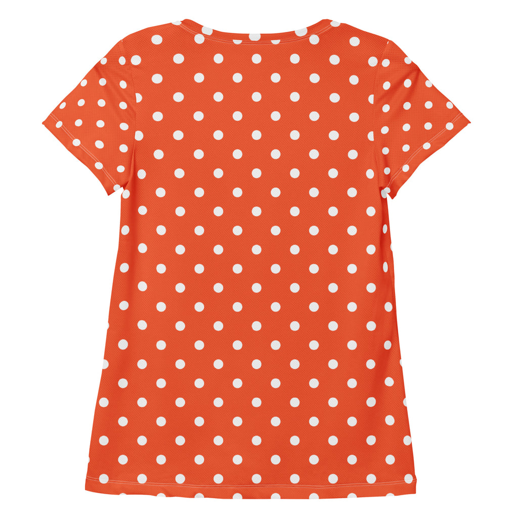 Women’s Bright Orange Polka Dot Athletic T-Shirt - Lightweight Moisture Wicking Workout Top With UPF 50+