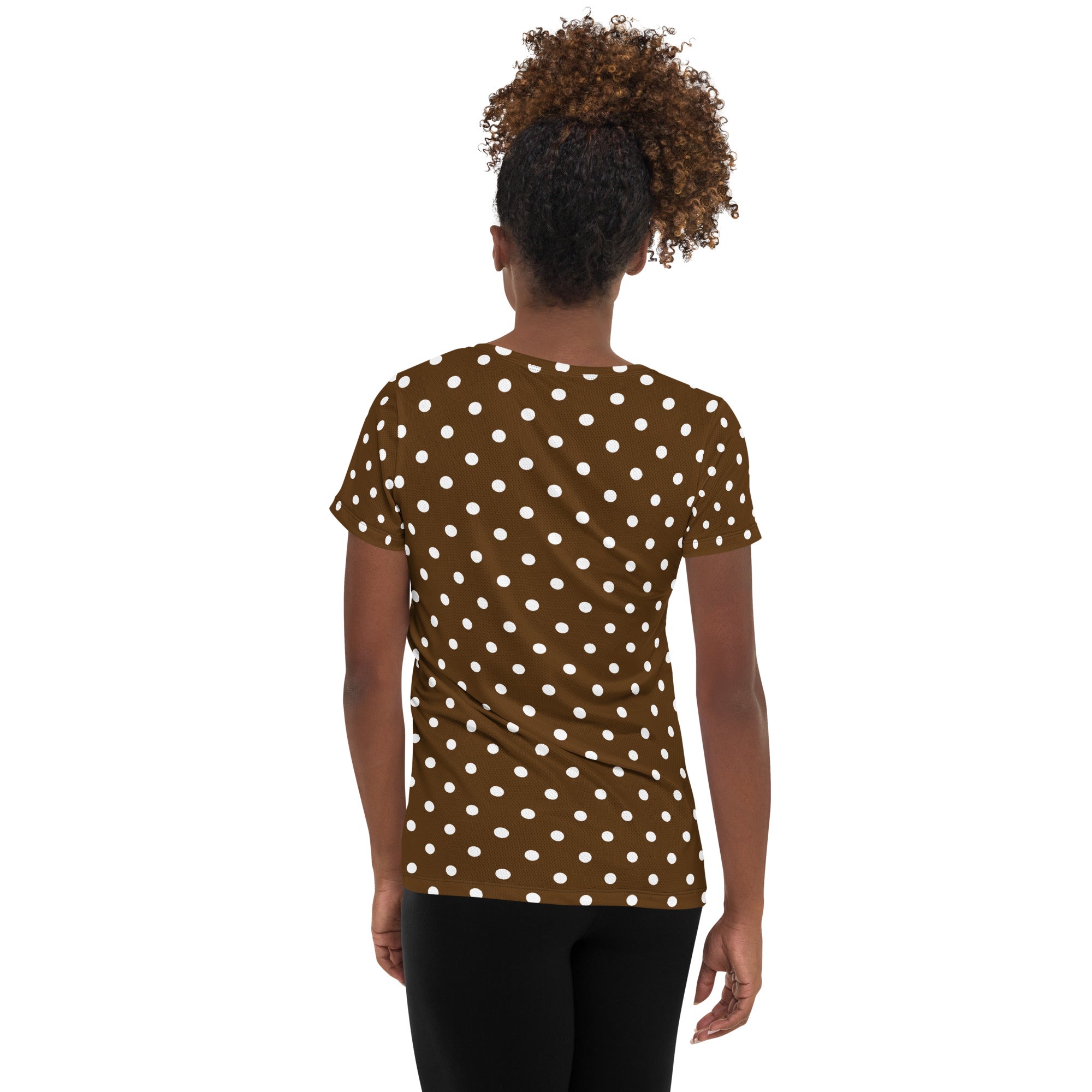Women’s Brown Polka Dot Athletic T-Shirt - Lightweight Moisture Wicking Workout Top With UPF 50+
