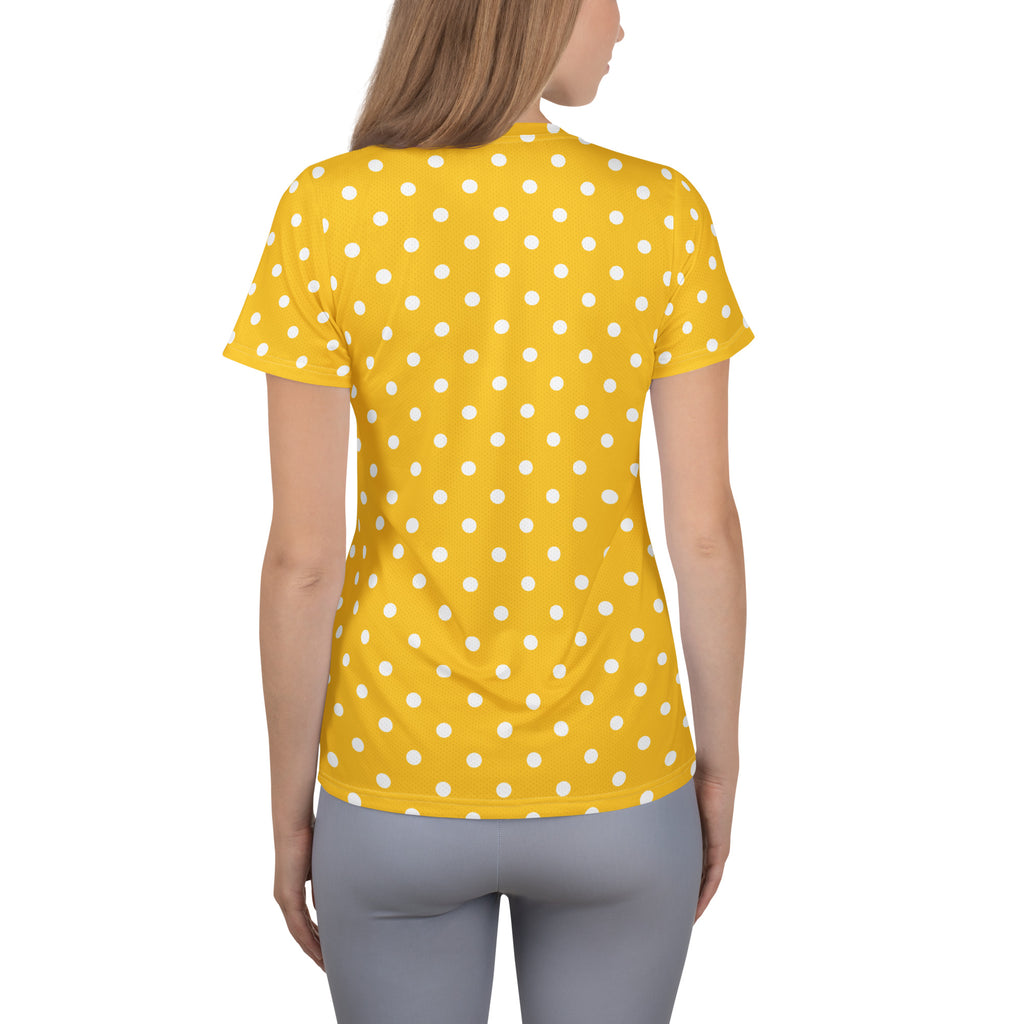 Women’s Yellow Polka Dot Athletic T-Shirt - Lightweight Moisture Wicking Workout Top With UPF 50+