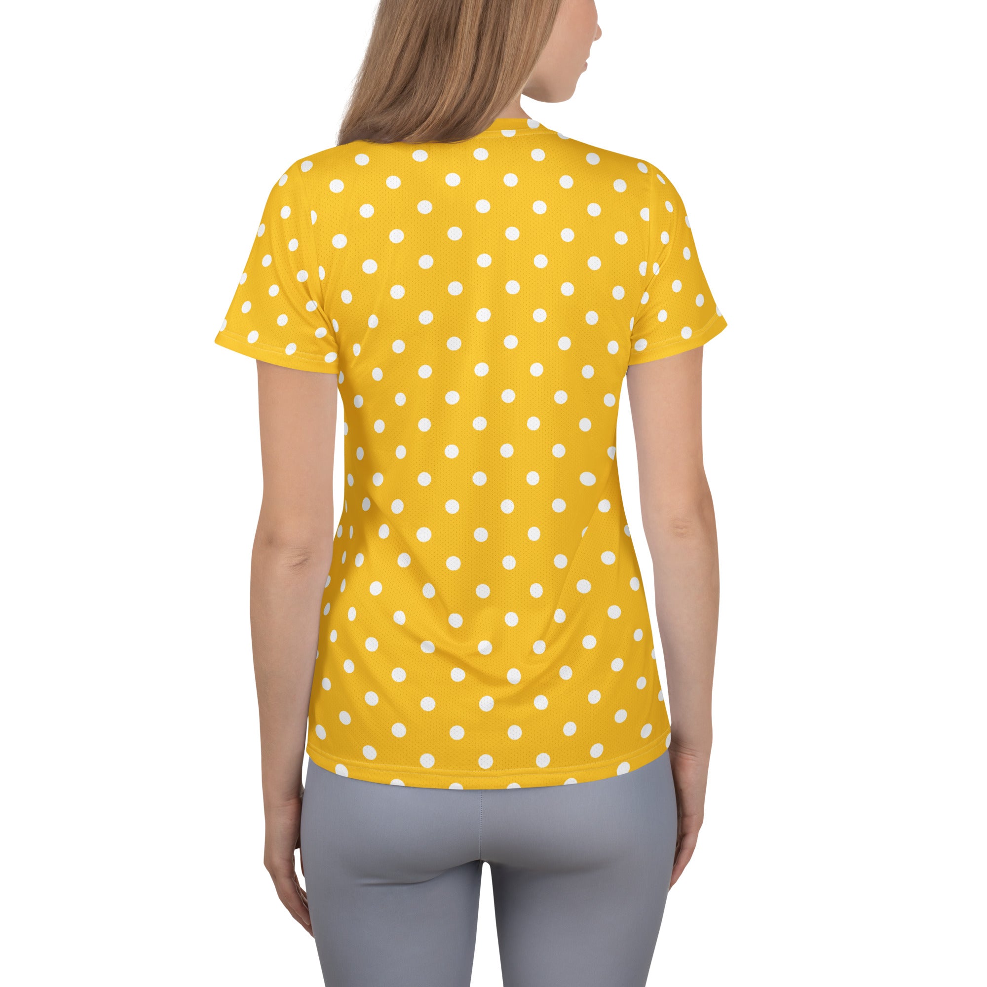 Women’s Yellow Polka Dot Athletic T-Shirt - Lightweight Moisture Wicking Workout Top With UPF 50+