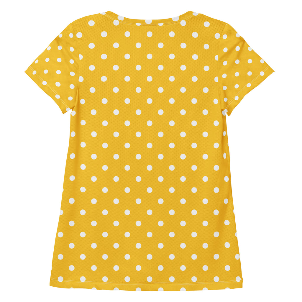 Women’s Yellow Polka Dot Athletic T-Shirt - Lightweight Moisture Wicking Workout Top With UPF 50+