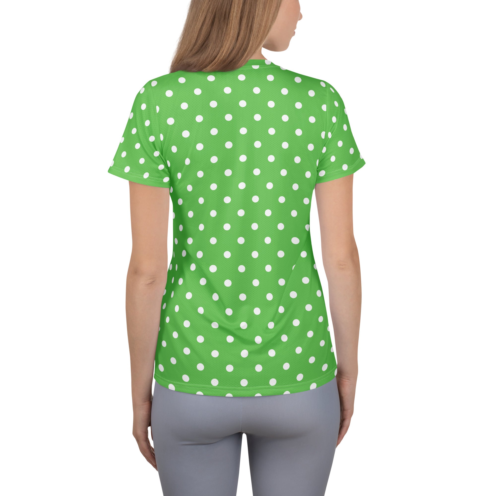 Women’s Green Polka Dot Athletic T-Shirt - Lightweight Moisture Wicking Workout Top With UPF 50+