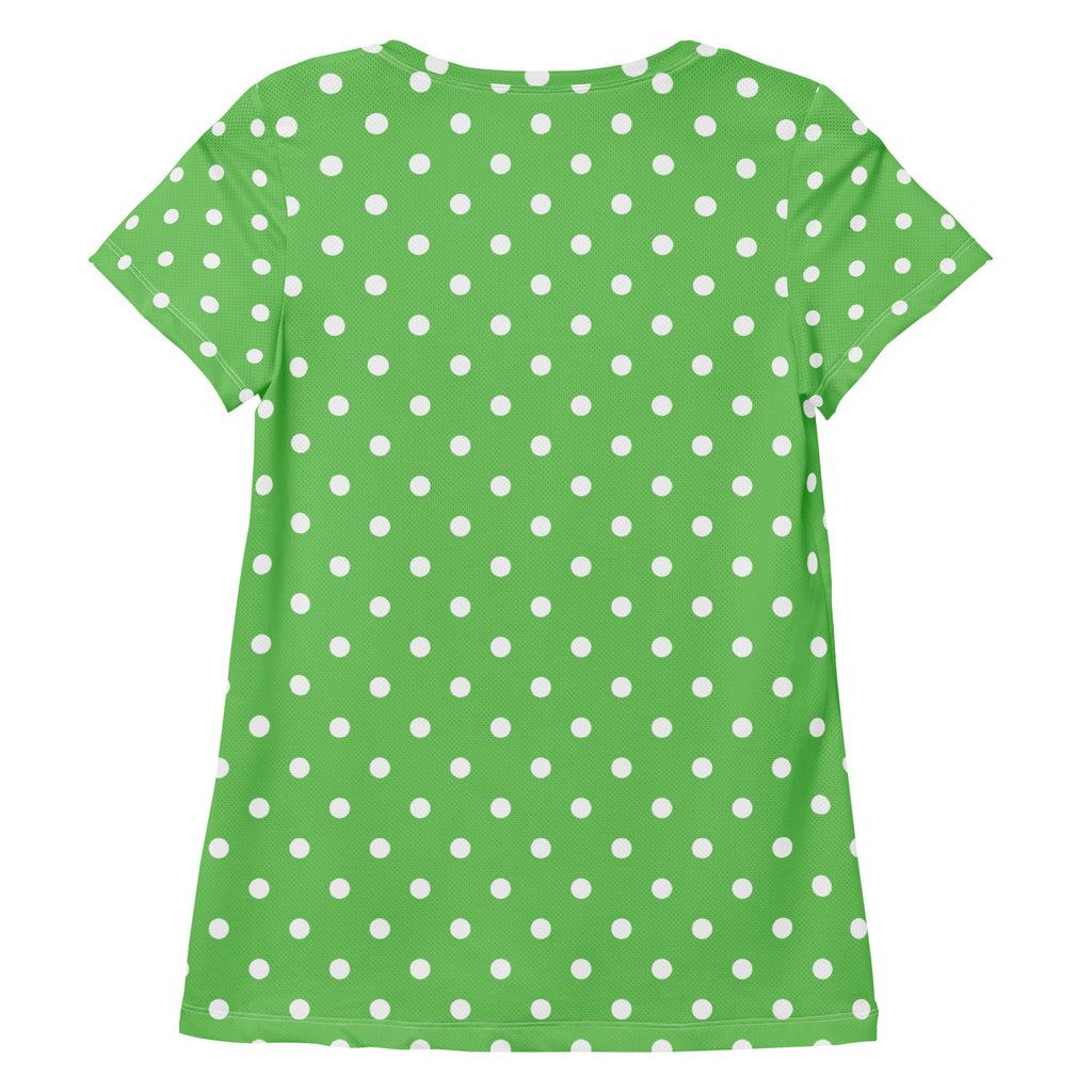 Women’s Green Polka Dot Athletic T-Shirt - Lightweight Moisture Wicking Workout Top With UPF 50+