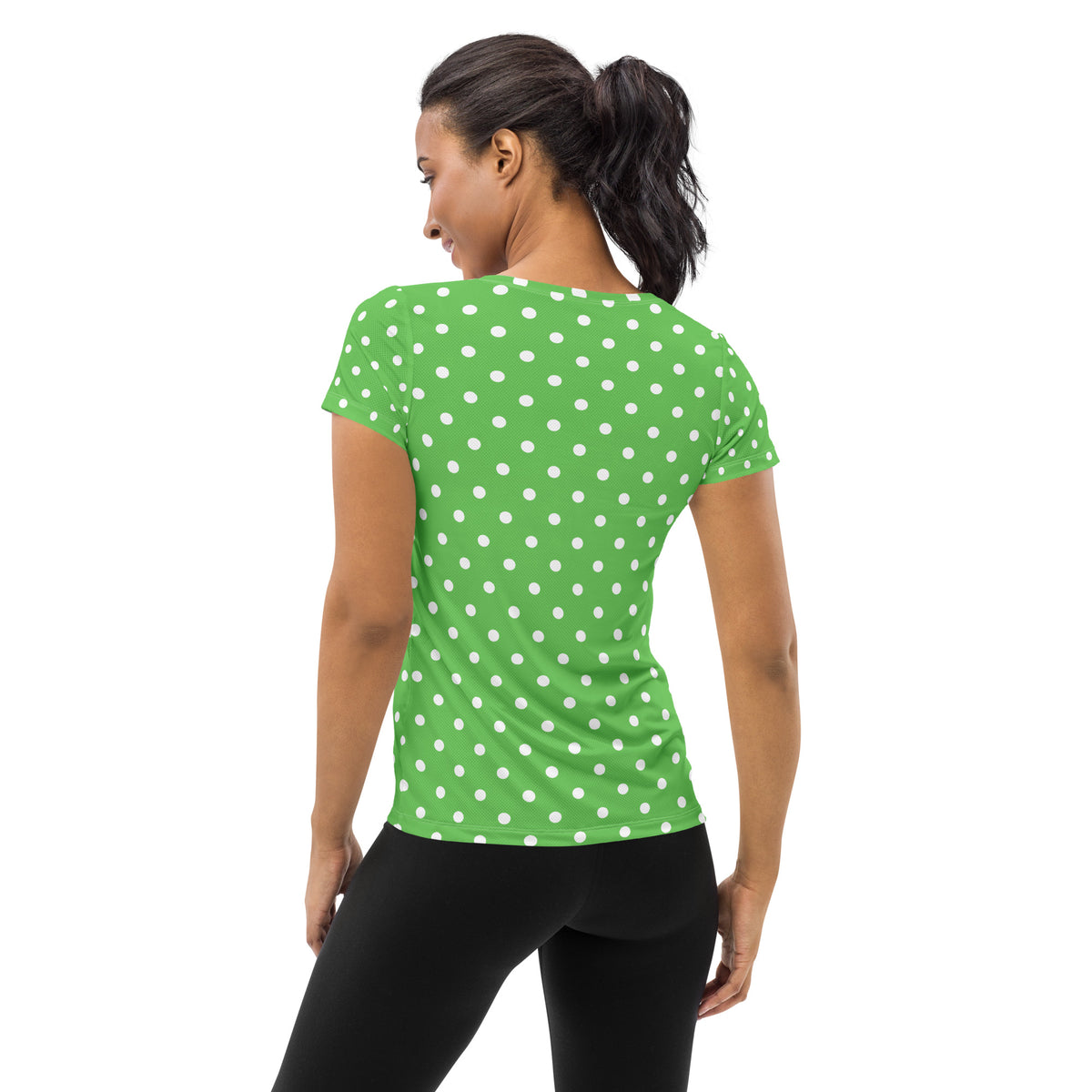 Women’s Green Polka Dot Athletic T-Shirt - Lightweight Moisture Wicking Workout Top With UPF 50+