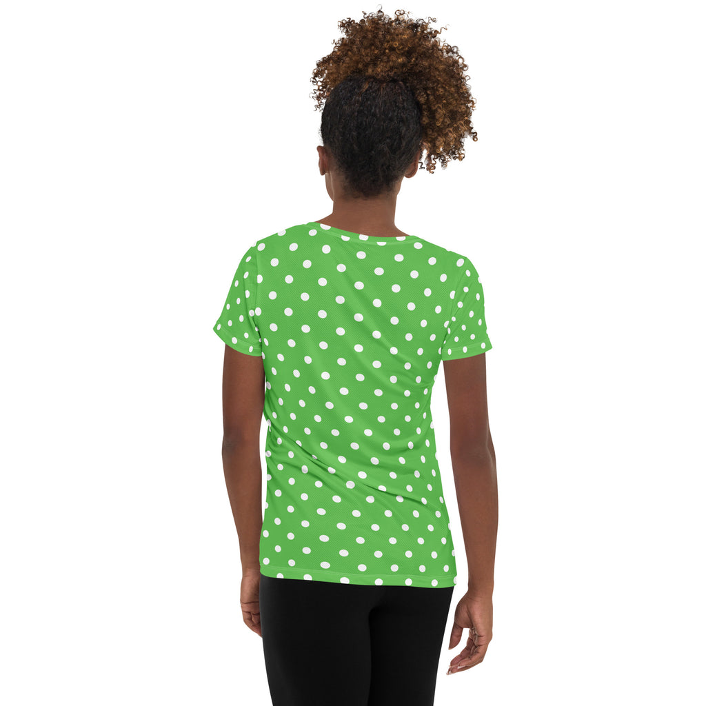 Women’s Green Polka Dot Athletic T-Shirt - Lightweight Moisture Wicking Workout Top With UPF 50+
