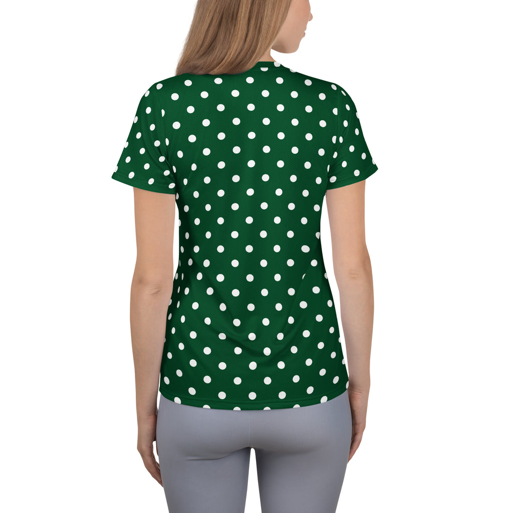Women’s Forest Green Polka Dot Athletic T-Shirt - Lightweight Moisture Wicking Workout Top With UPF 50+