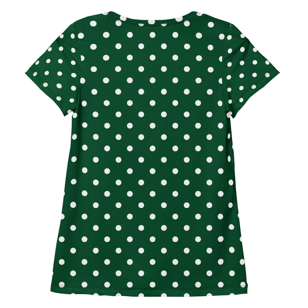 Women’s Forest Green Polka Dot Athletic T-Shirt - Lightweight Moisture Wicking Workout Top With UPF 50+