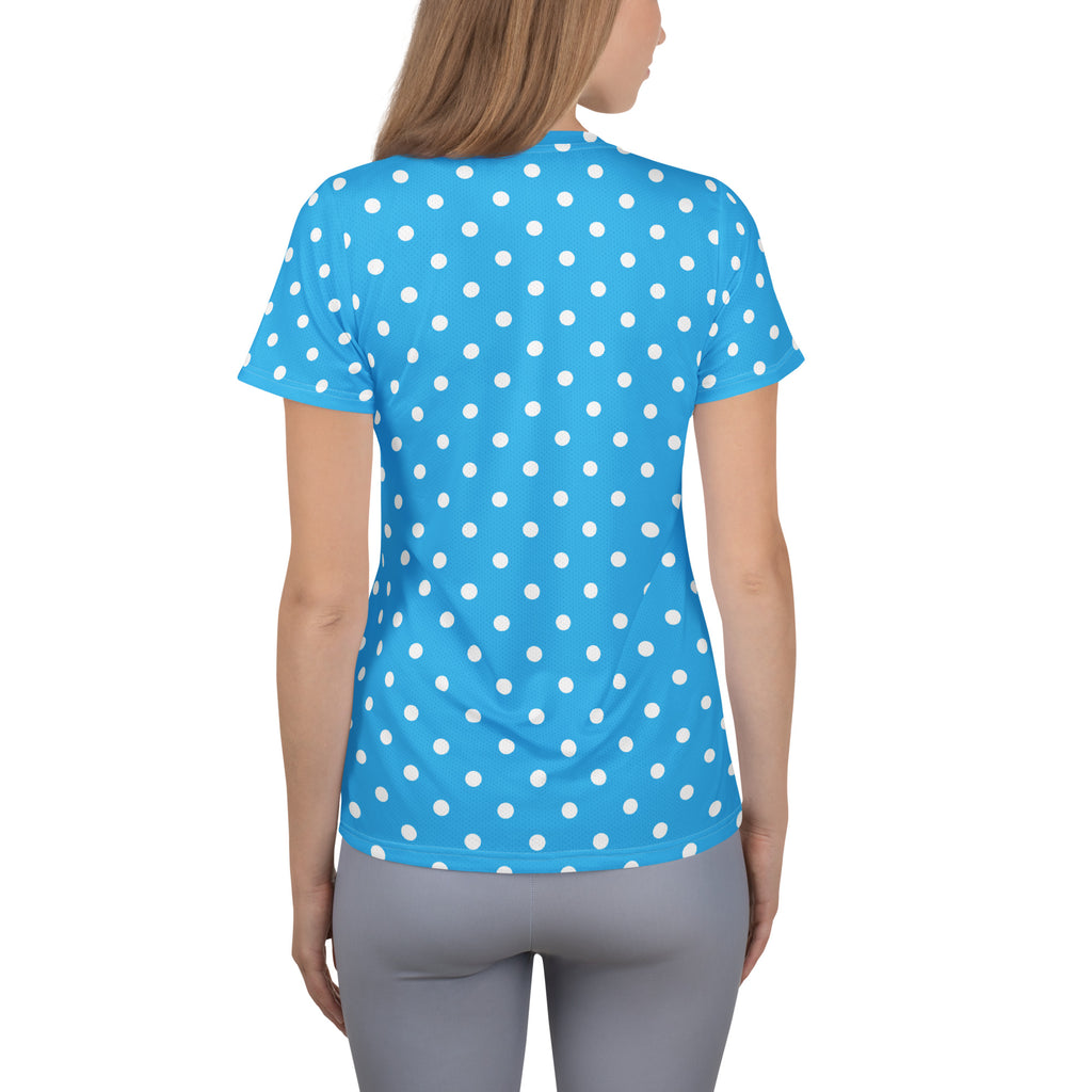 Women’s Light Blue Polka Dot Athletic T-Shirt - Lightweight Moisture Wicking Workout Top With UPF 50+