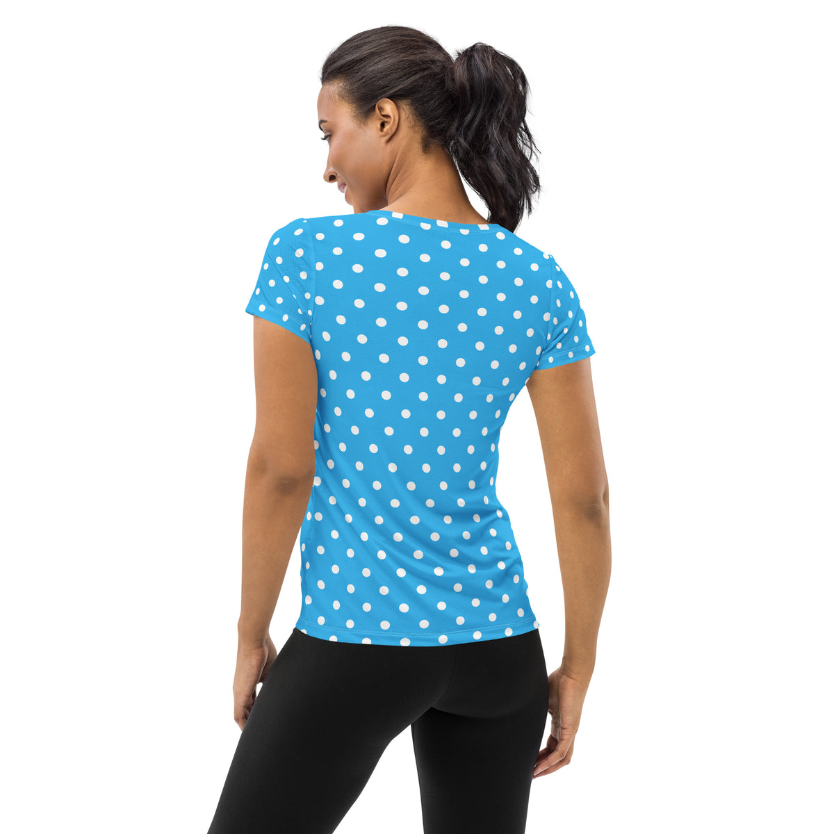 Women’s Light Blue Polka Dot Athletic T-Shirt - Lightweight Moisture Wicking Workout Top With UPF 50+