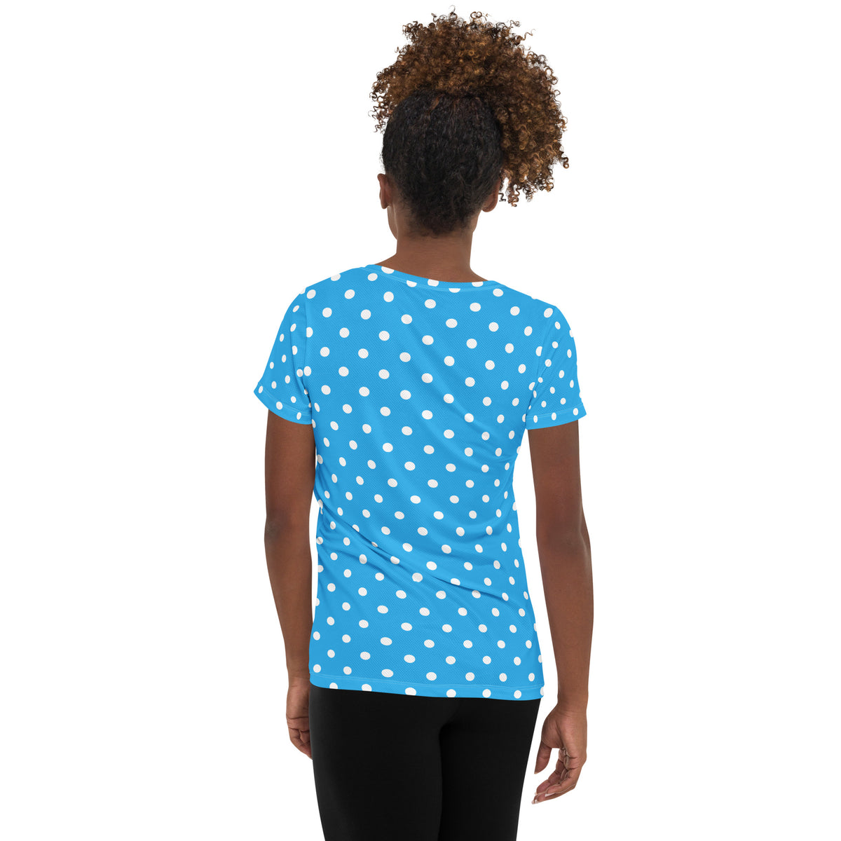 Women’s Light Blue Polka Dot Athletic T-Shirt - Lightweight Moisture Wicking Workout Top With UPF 50+
