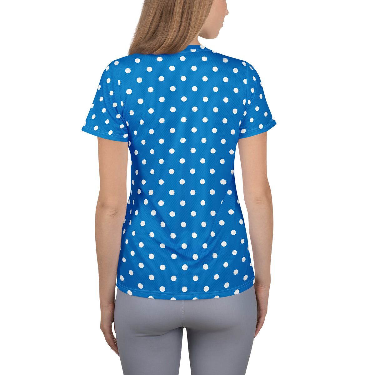 Women’s Royal Blue Polka Dot Athletic T-Shirt - Lightweight Moisture Wicking Workout Top With UPF 50+