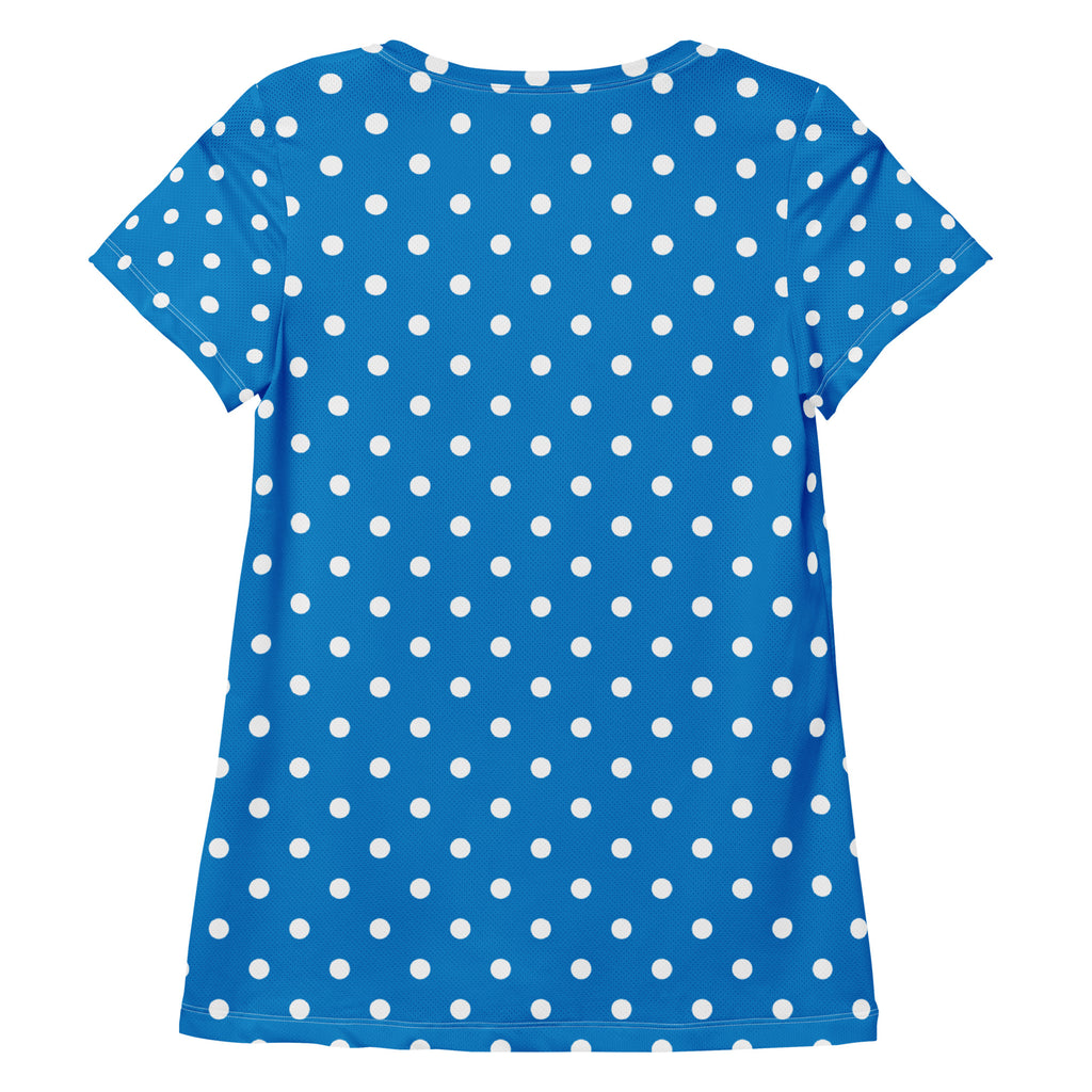 Women’s Royal Blue Polka Dot Athletic T-Shirt - Lightweight Moisture Wicking Workout Top With UPF 50+