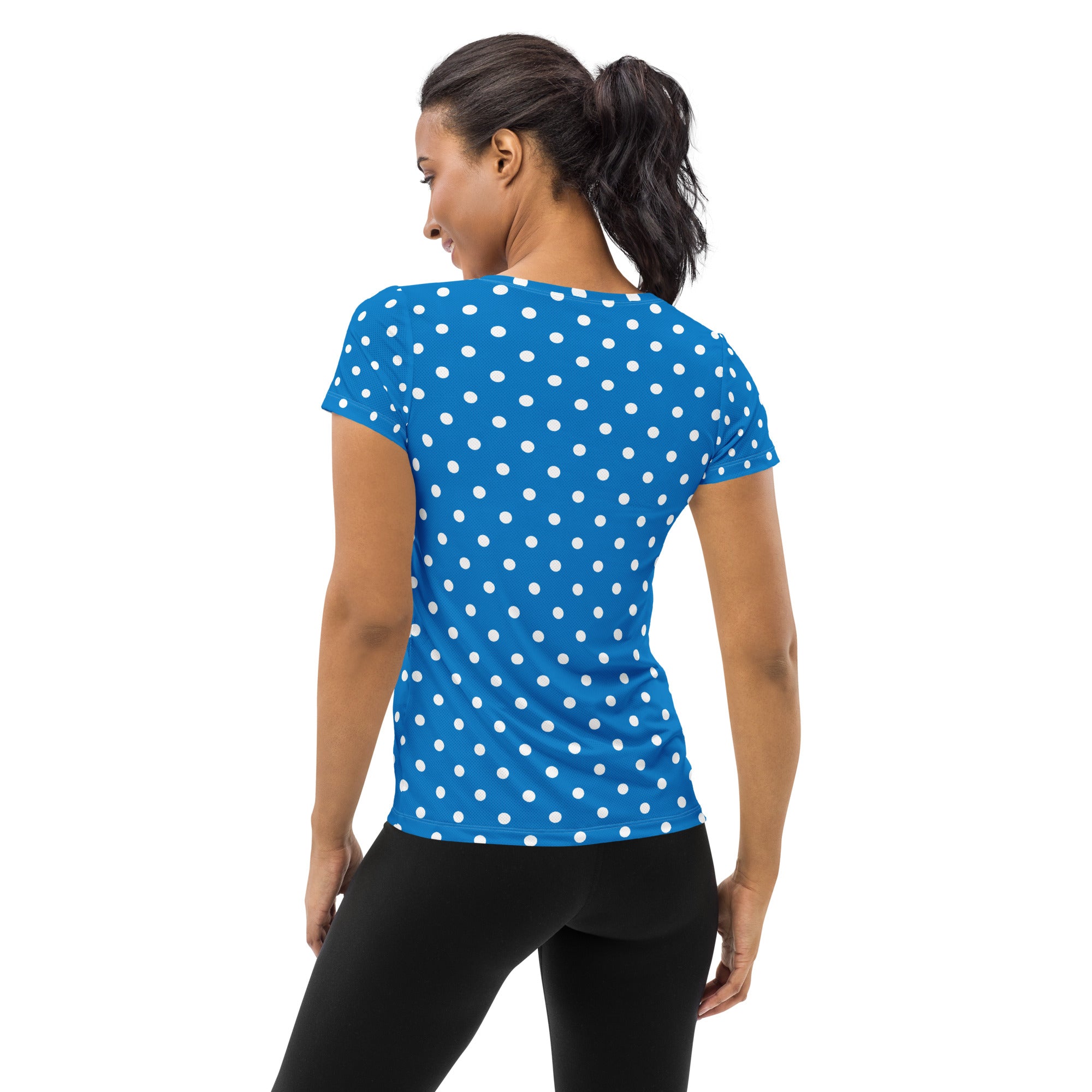 Women’s Royal Blue Polka Dot Athletic T-Shirt - Lightweight Moisture Wicking Workout Top With UPF 50+