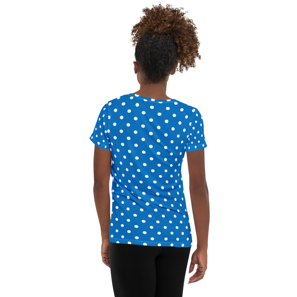 Women’s Royal Blue Polka Dot Athletic T-Shirt - Lightweight Moisture Wicking Workout Top With UPF 50+