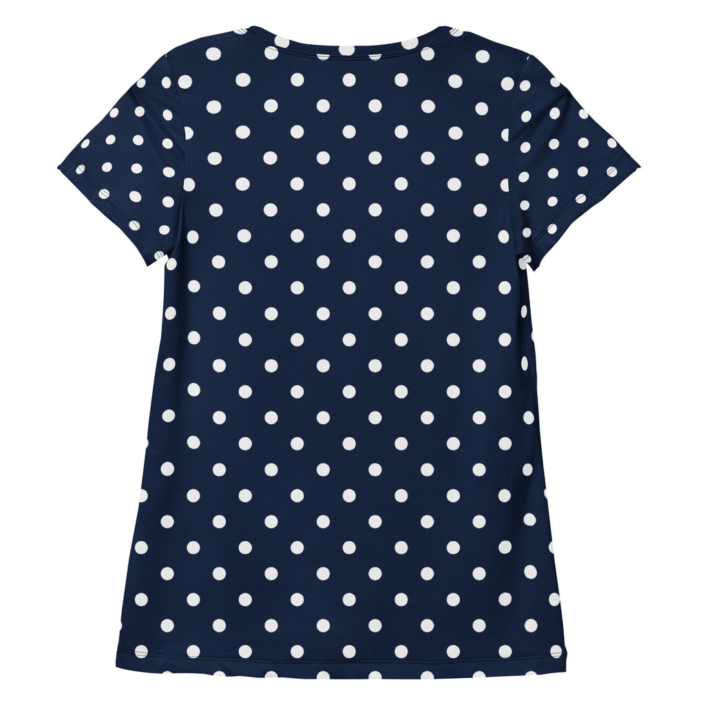 Women’s Navy Blue Polka Dot Athletic T-Shirt - Lightweight Moisture Wicking Workout Top With UPF 50+