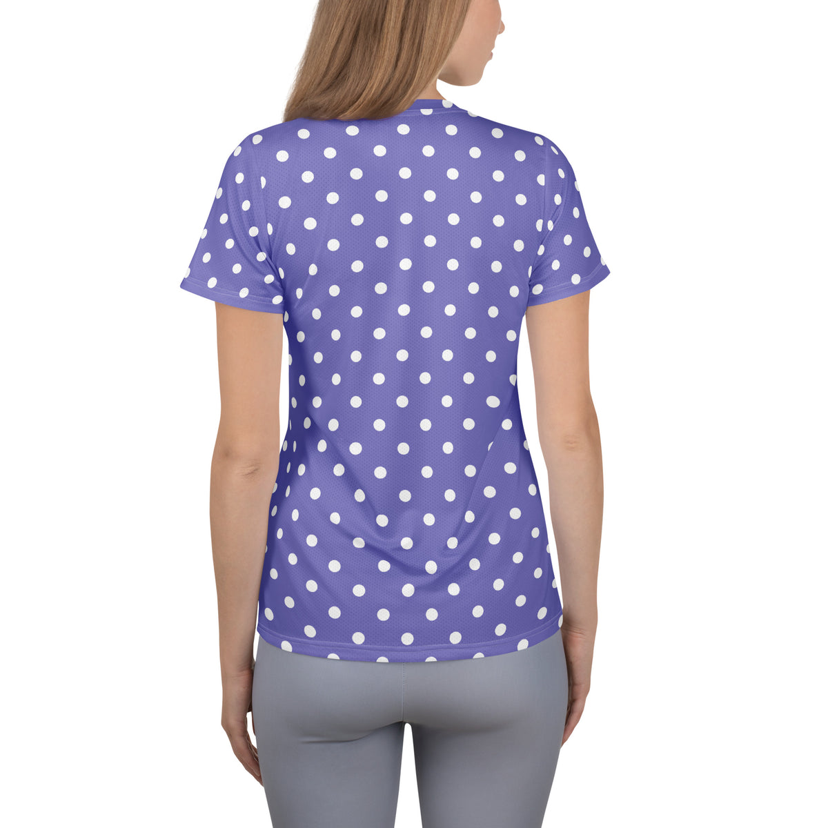 Women’s Lavender Purple Polka Dot Athletic T-Shirt - Lightweight Moisture Wicking Workout Top With UPF 50+